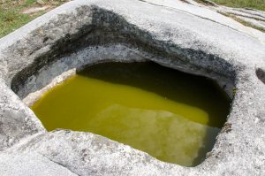 Indentations in a rock used for wine production during Roman time